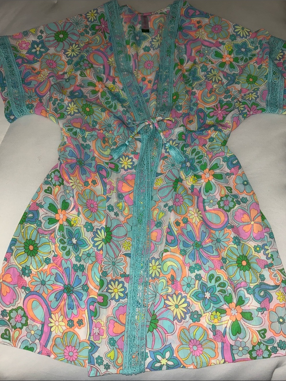 Colorful Floral Tie-Front Kimono Cover-Up